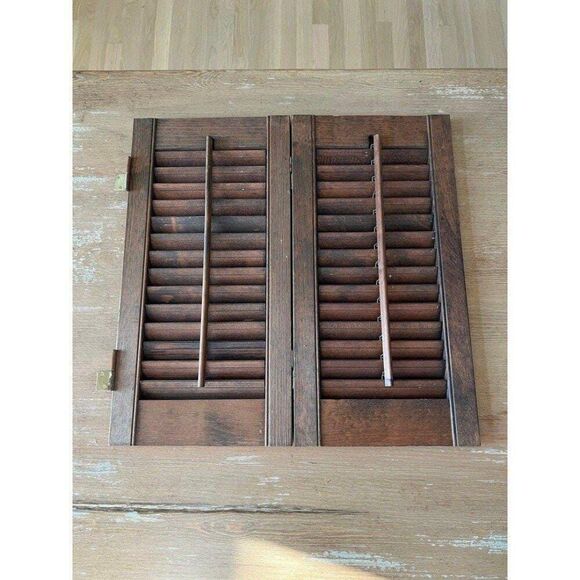 1 Vintage Brown Wood Plantation Vertical Blinds Stained Shutter Window Treatment - Picture 4 of 5